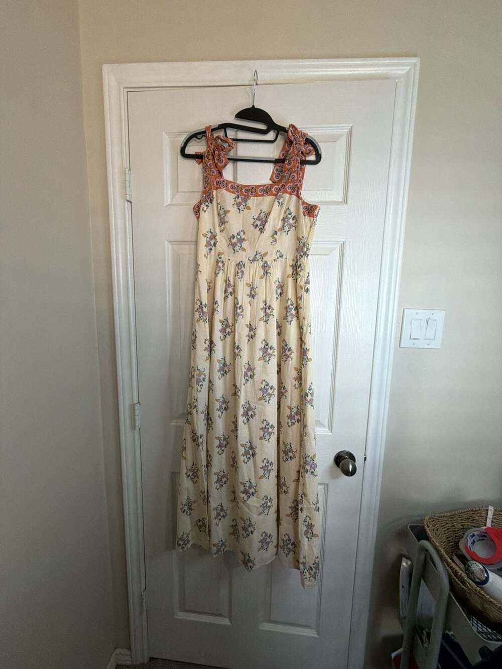 Patrons of Peace Maxi Dress Size M Floral Tie Strap Smocked Yellow